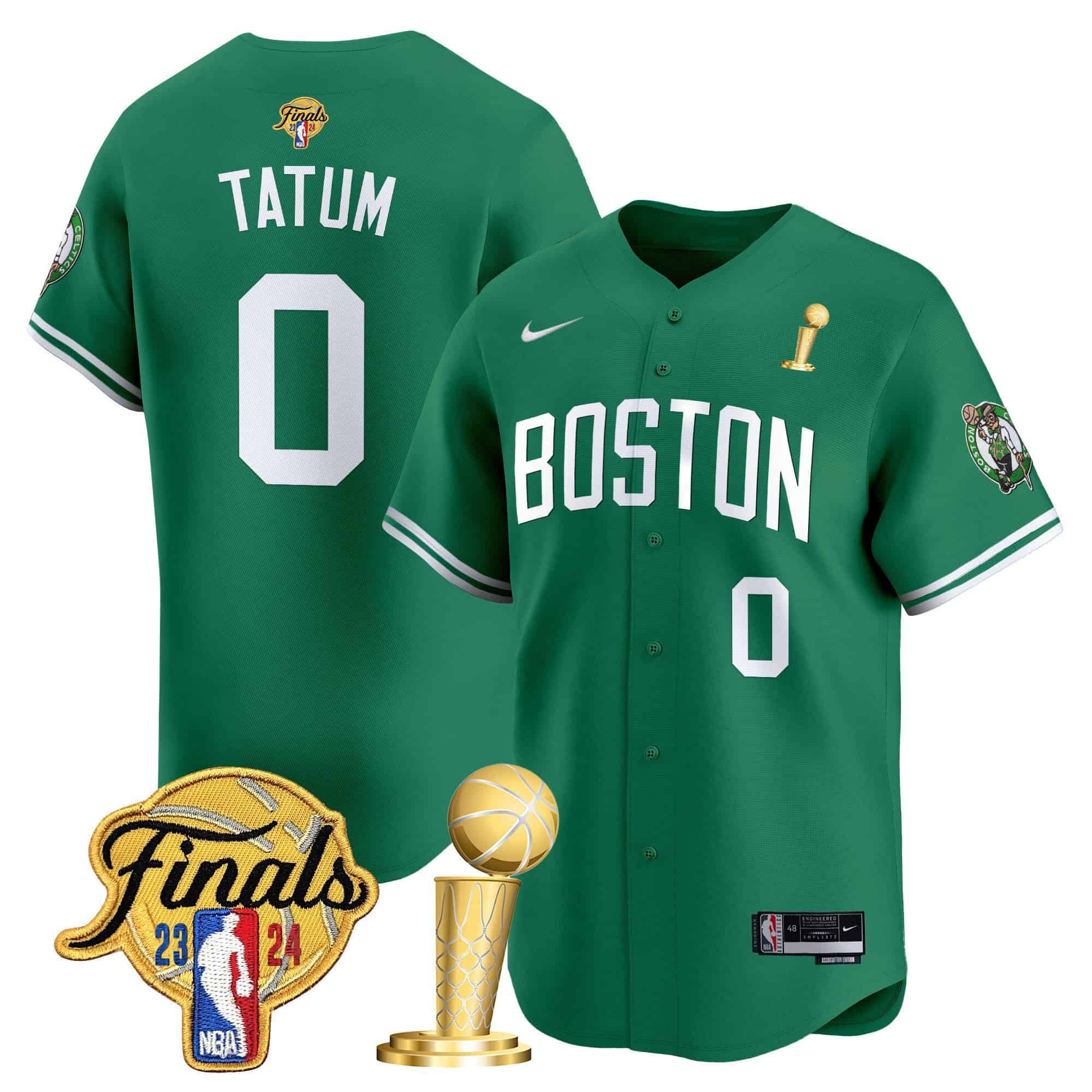 Men Boston Celtics #0 Tatum Green 2024 Nike Final & Champions Patch Baseball NBA Jersey